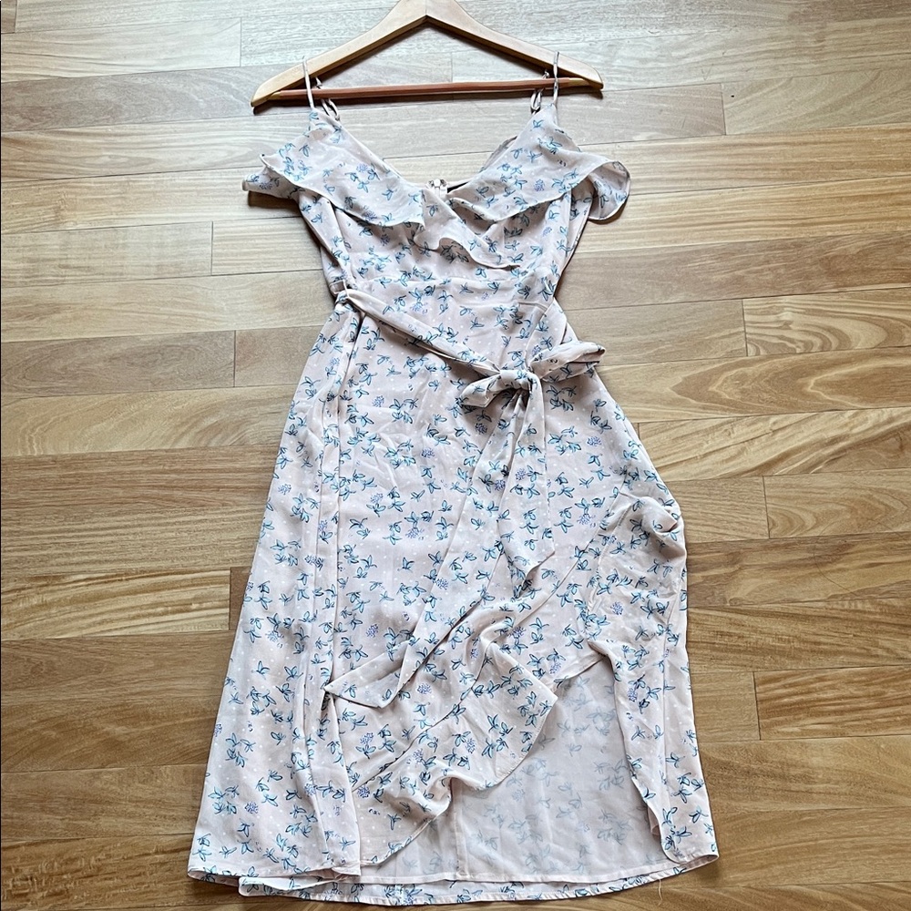Floral Ruffle Wrap Dress in Pink